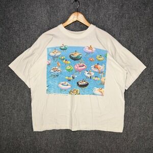 Vintage 1989 Artwear Collection RJ Barber Pool Swimmers Graphic T-Shirt XL White